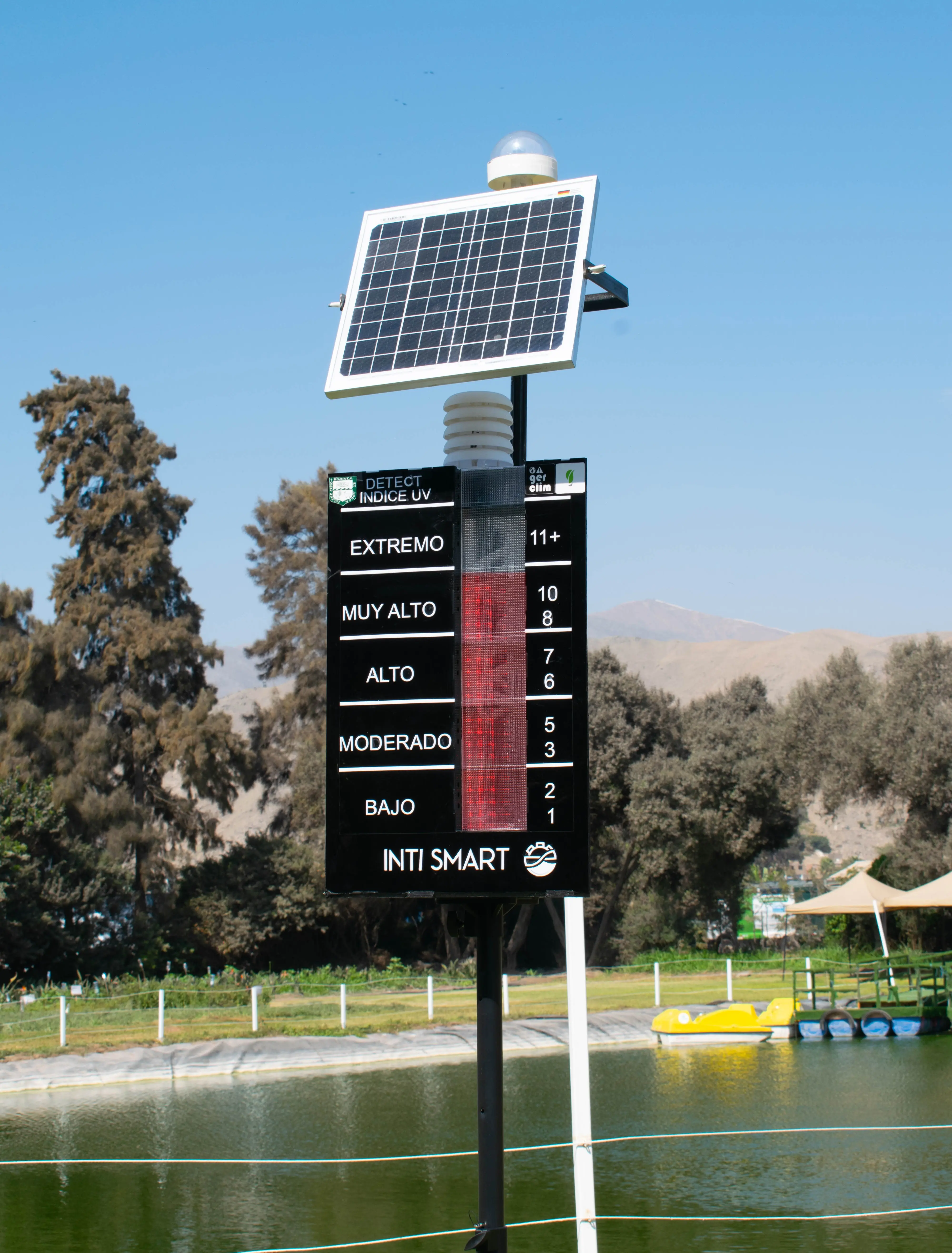 INTIUV+ device with solar panel and UV index display at UNALM